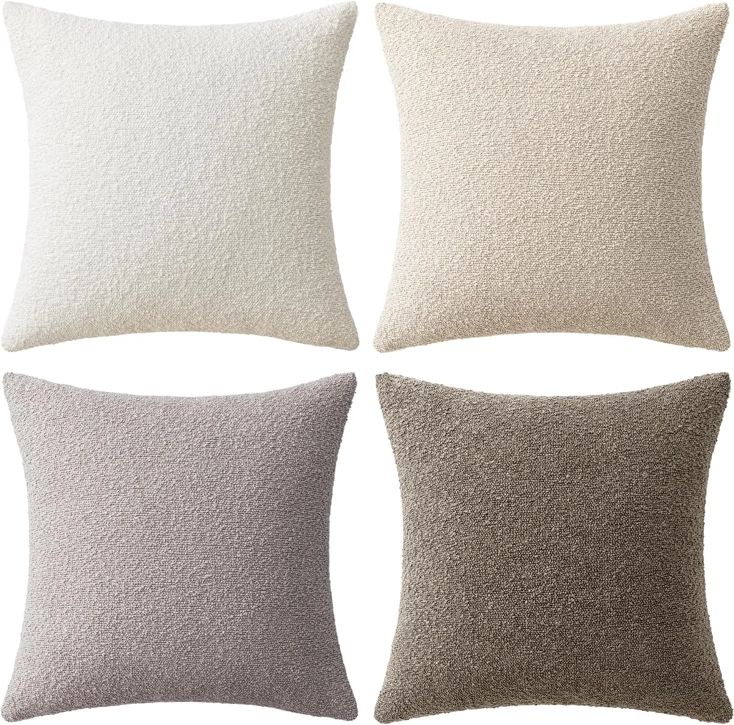 MIULEE Pack of 4 Decorative Textured Boucle Throw Pillow Covers 18x18 Inch Neutral Accent Solid Pillow Cases Soft Couch Cushion Covers for Modern Farmhouse Boho Chair Sofa Bed Livingroom Home Decor