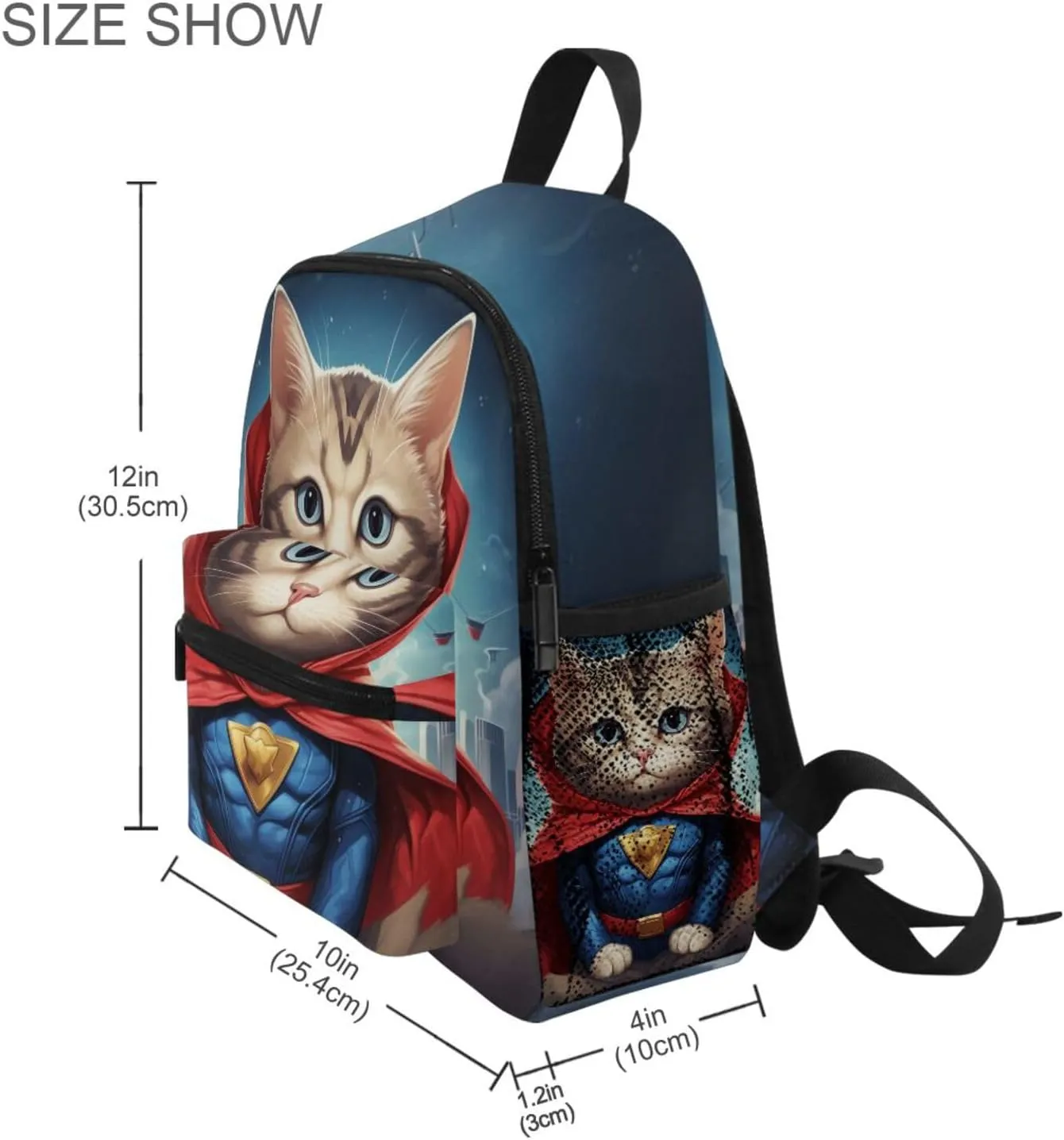 MNSRUU Toddler Backpack, Cat Superman Kids Backpack Small Backpack for Boys Girls Kawaii Preschool Backpack Mini School Backpack Travel Backpack