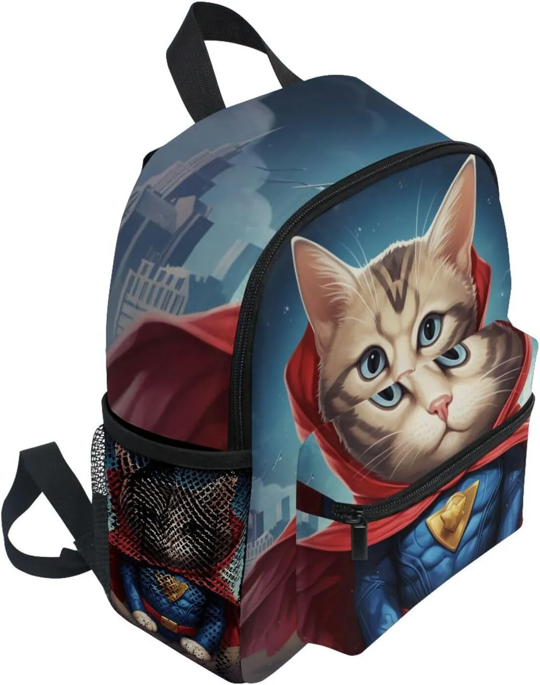 MNSRUU Toddler Backpack, Cat Superman Kids Backpack Small Backpack for Boys Girls Kawaii Preschool Backpack Mini School Backpack Travel Backpack