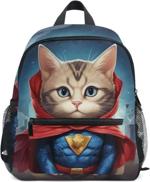 MNSRUU Toddler Backpack, Cat Superman Kids Backpack Small Backpack for Boys Girls Kawaii Preschool Backpack Mini School Backpack Travel Backpack
