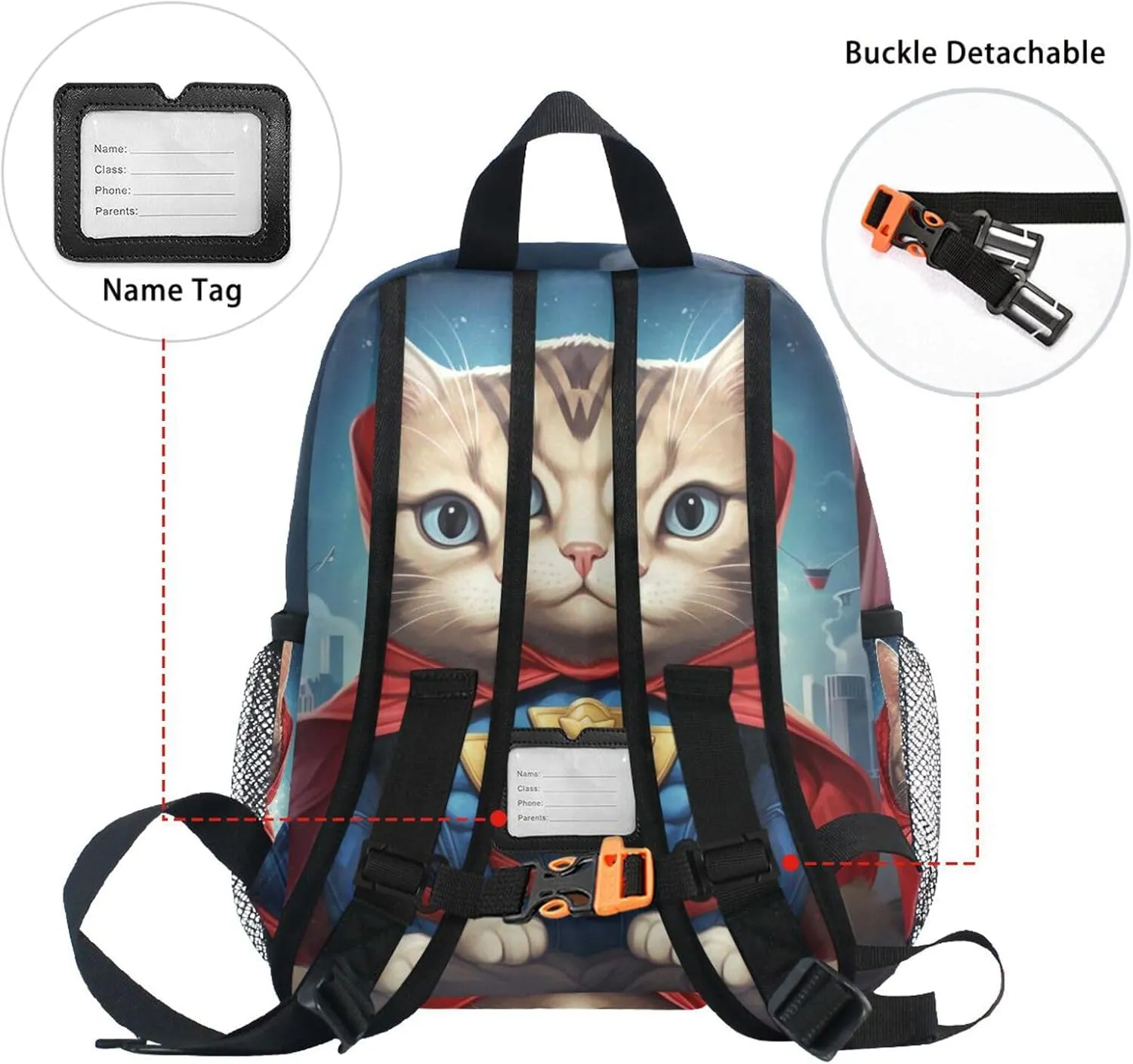 MNSRUU Toddler Backpack, Cat Superman Kids Backpack Small Backpack for Boys Girls Kawaii Preschool Backpack Mini School Backpack Travel Backpack