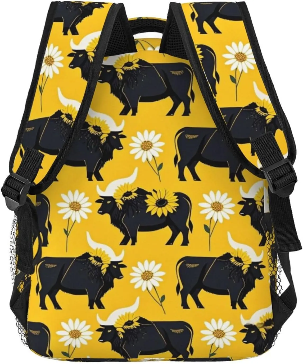 Modern Black Buffalo Sunflower Adult Backpacks 15 Inch Laptop Backpack Double Shoulder Bag for Work Travel Gifts