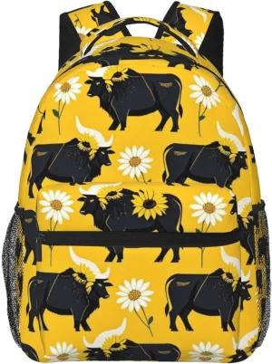 Modern Black Buffalo Sunflower Adult Backpacks 15 Inch Laptop Backpack Double Shoulder Bag for Work Travel Gifts