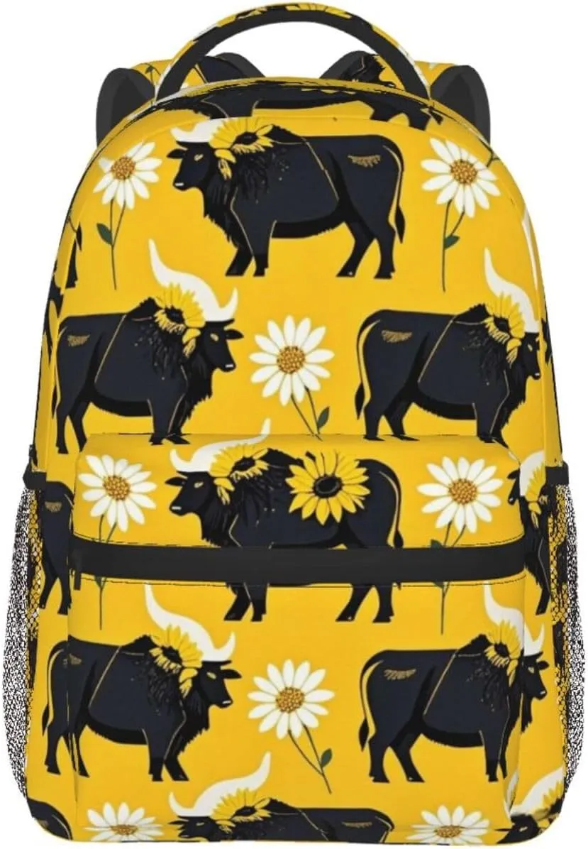 Modern Black Buffalo Sunflower Adult Backpacks 15 Inch Laptop Backpack Double Shoulder Bag for Work Travel Gifts