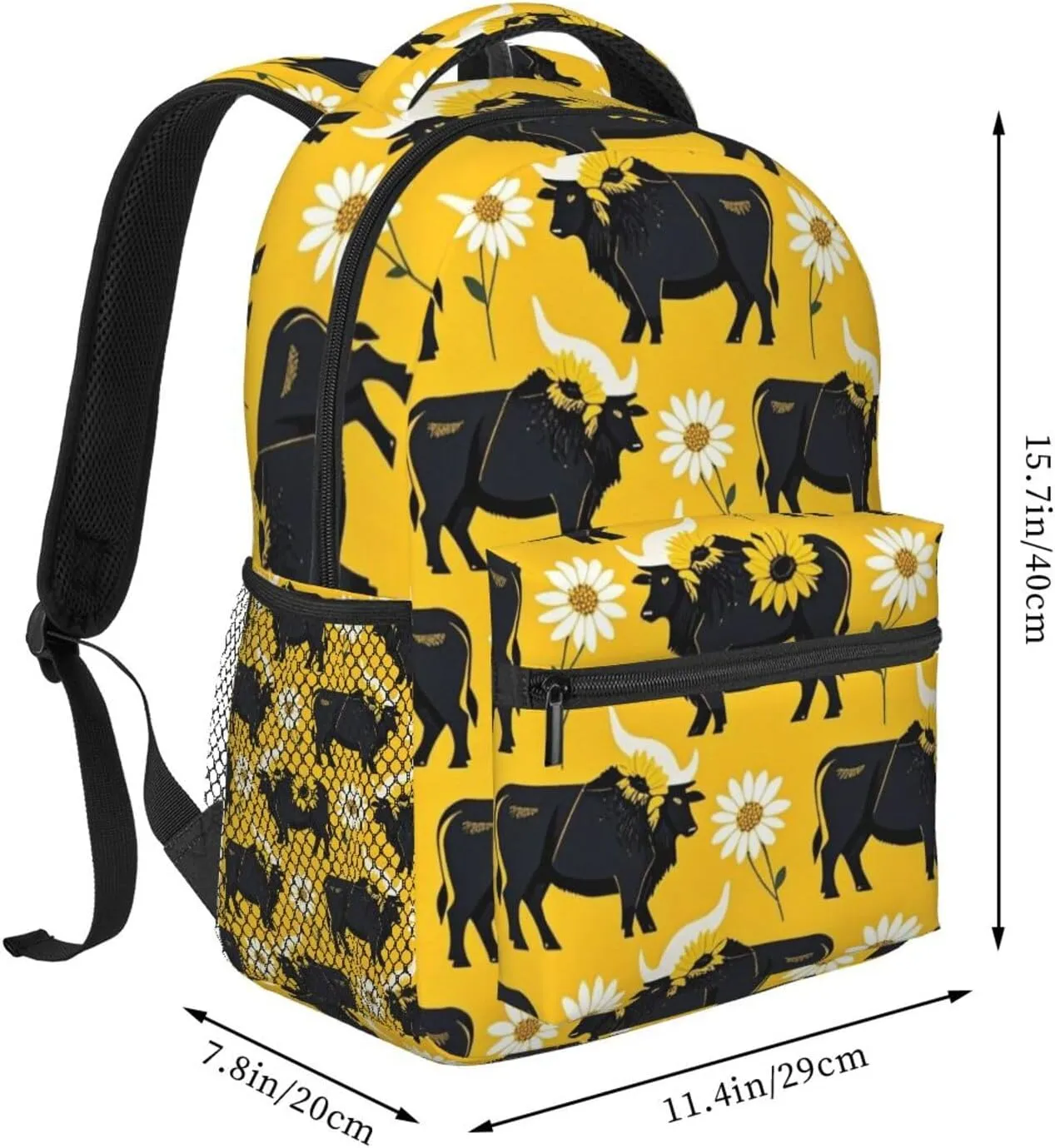 Modern Black Buffalo Sunflower Adult Backpacks 15 Inch Laptop Backpack Double Shoulder Bag for Work Travel Gifts