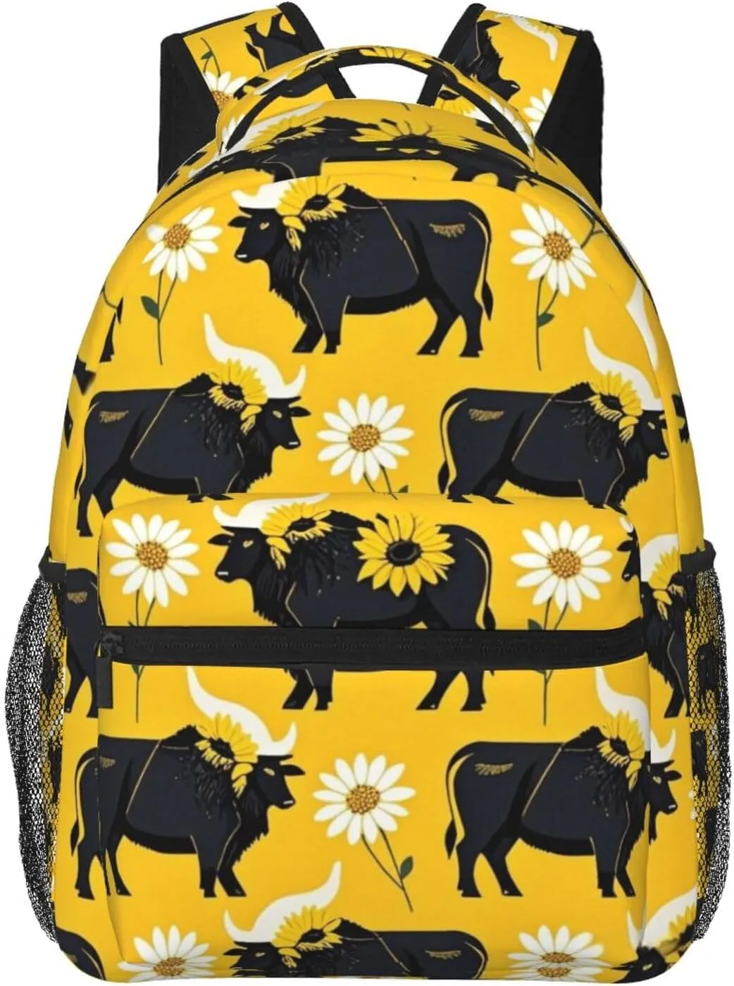 Modern Black Buffalo Sunflower Adult Backpacks 15 Inch Laptop Backpack Double Shoulder Bag for Work Travel Gifts