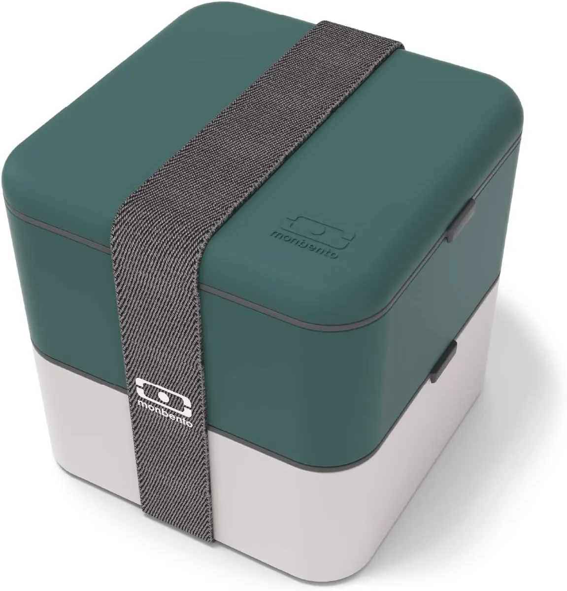 monbento - Large Bento Lunch Box MB Square green Pine/gray Coton with Compartments - Leakproof Lunch Box for Work/Picnic/Meal Prep - BPA Free – Microwave & Dishwasher Safe - Green & Gray