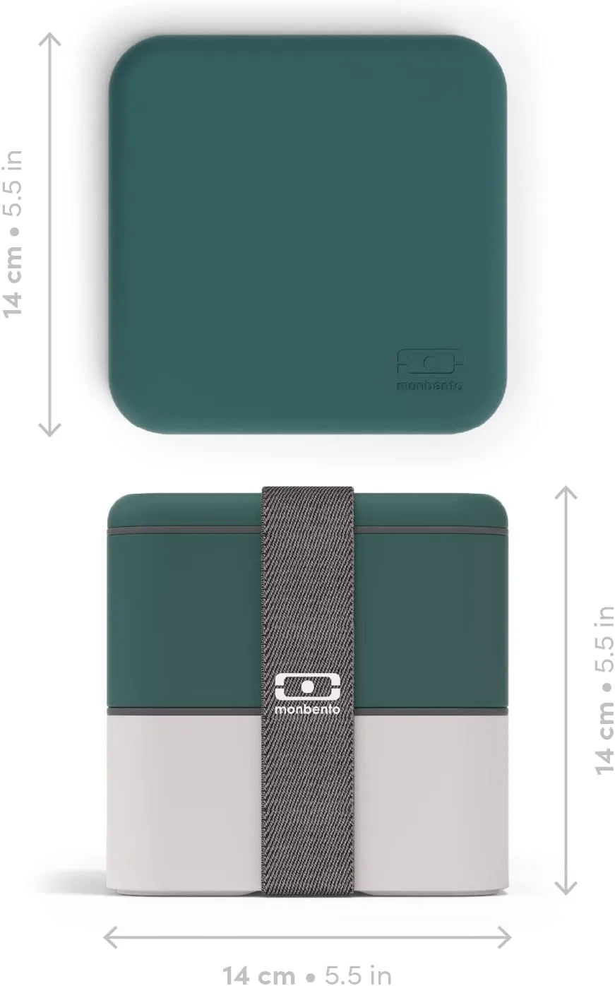 monbento - Large Bento Lunch Box MB Square green Pine/gray Coton with Compartments - Leakproof Lunch Box for Work/Picnic/Meal Prep - BPA Free – Microwave & Dishwasher Safe - Green & Gray