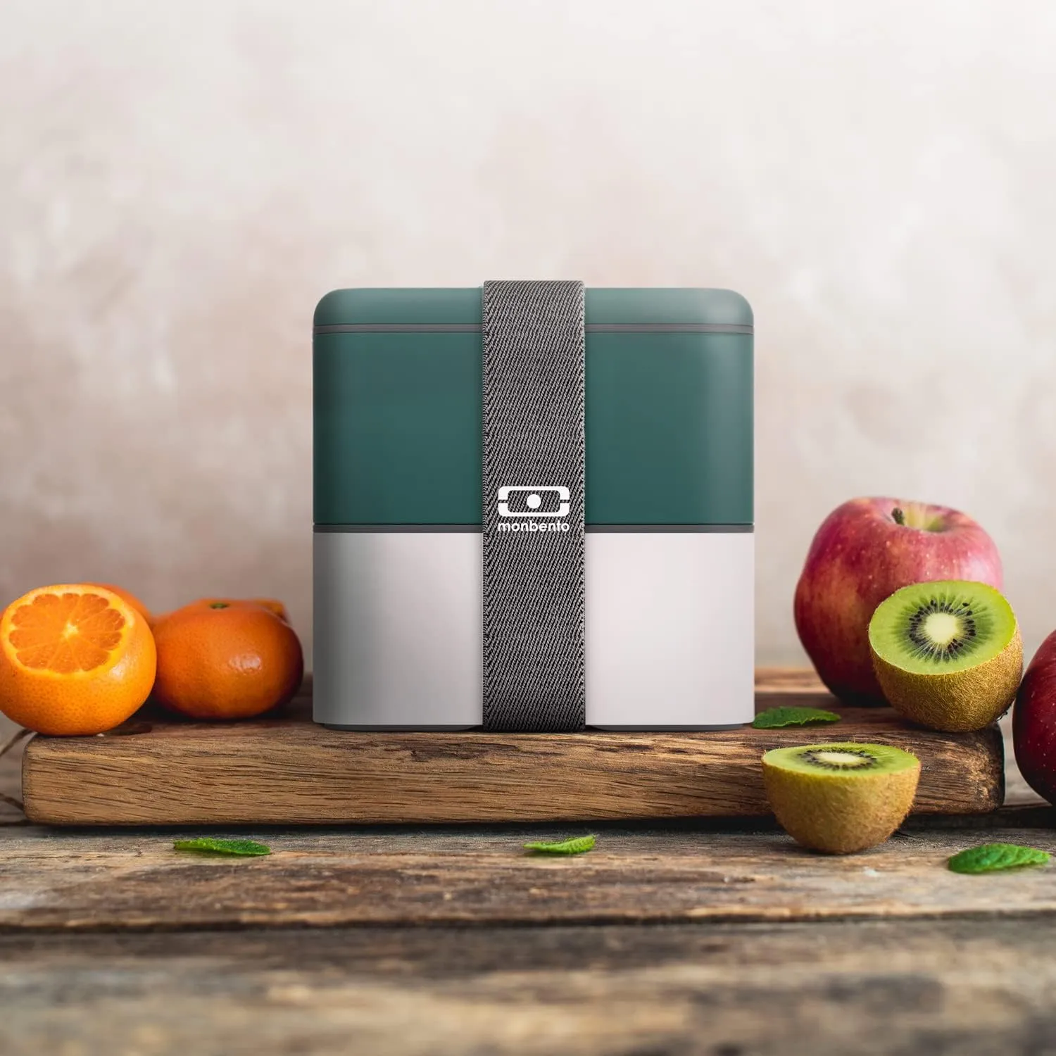 monbento - Large Bento Lunch Box MB Square green Pine/gray Coton with Compartments - Leakproof Lunch Box for Work/Picnic/Meal Prep - BPA Free – Microwave & Dishwasher Safe - Green & Gray