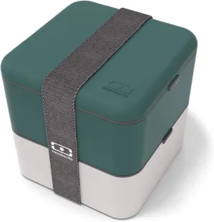 monbento - Large Bento Lunch Box MB Square green Pine/gray Coton with Compartments - Leakproof Lunch Box for Work/Picnic/Meal Prep - BPA Free – Microwave & Dishwasher Safe - Green & Gray