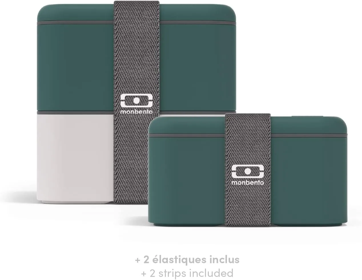 monbento - Large Bento Lunch Box MB Square green Pine/gray Coton with Compartments - Leakproof Lunch Box for Work/Picnic/Meal Prep - BPA Free – Microwave & Dishwasher Safe - Green & Gray