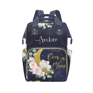 Moon Flower Elephant Diaper Bags Backpack with Name Personalized Baby Nursing Nappy Travel Tote Bag Gifts for Mom