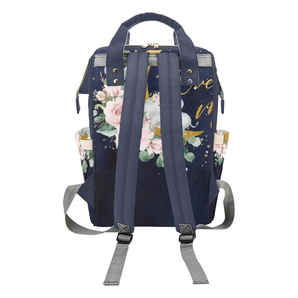 Moon Flower Elephant Diaper Bags Backpack with Name Personalized Baby Nursing Nappy Travel Tote Bag Gifts for Mom