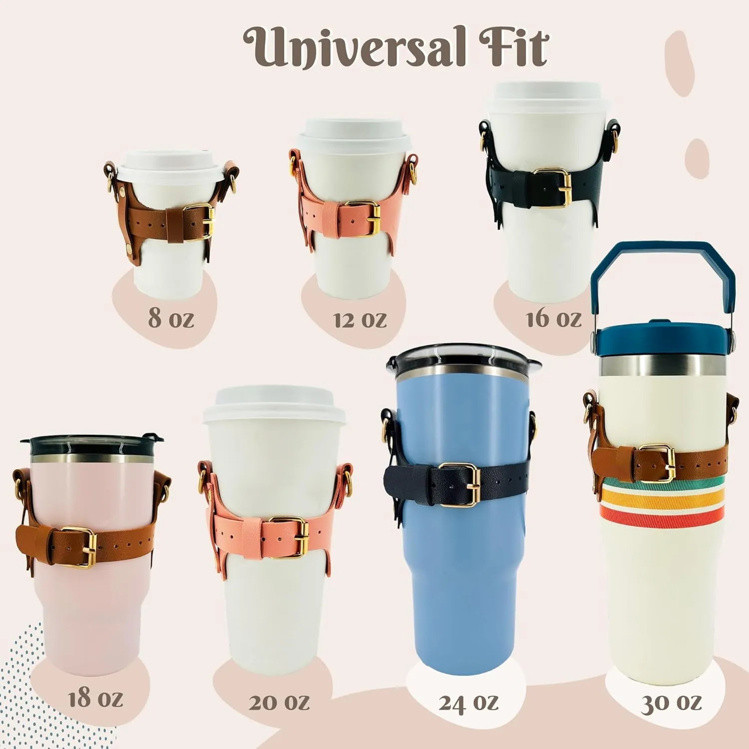 MORIK Drink Carrier with Adjustable Shoulder Strap and Hand Strap for Drinks Under 30 Oz - Coffee Cup Holder, Drink Caddy for Yeti and Stanley Tumblers, Boba Drink Holder (2nd Generation) (Brown)