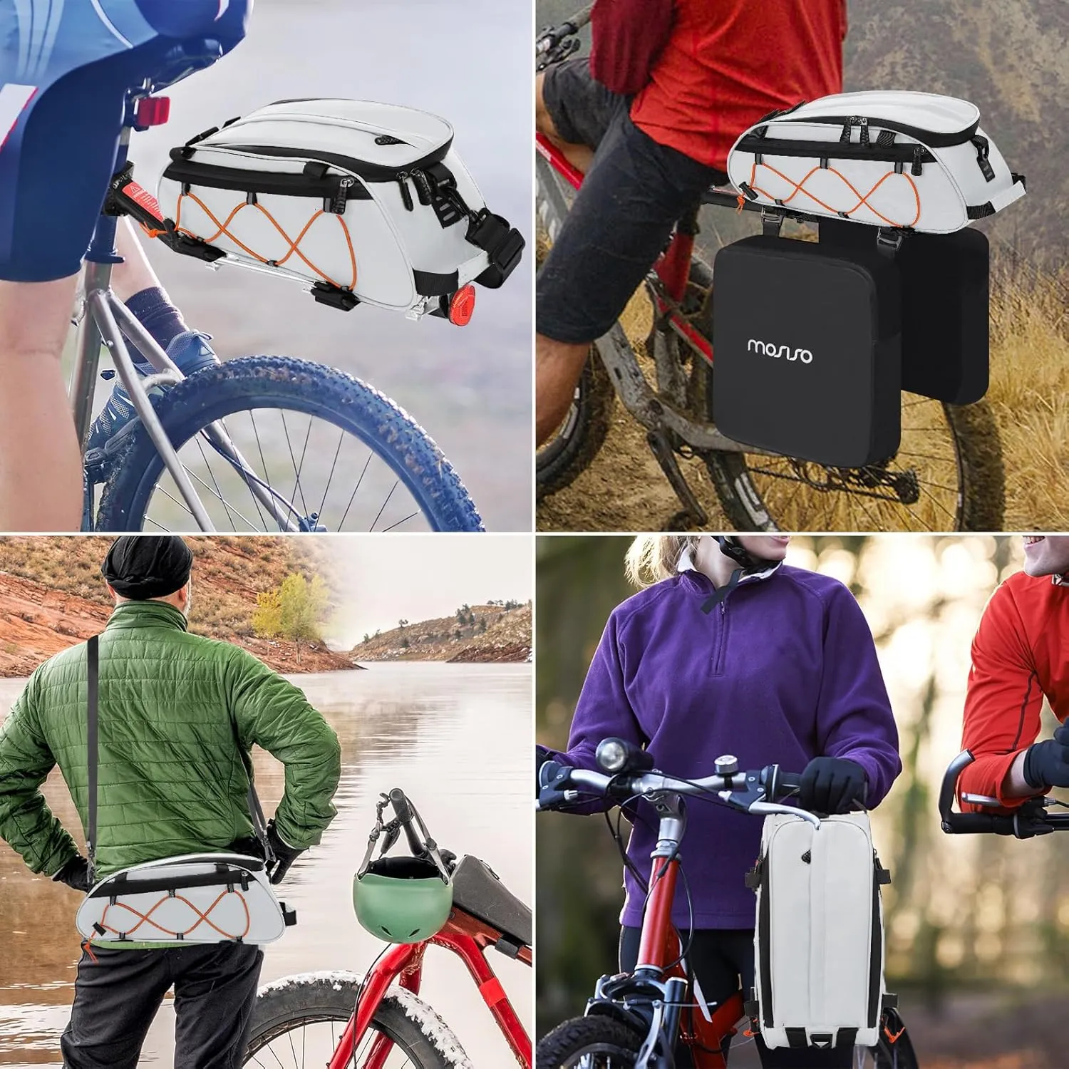 MOSISO Bike Rack Bag with 2 Removable Panniers, Waterproof Bike Trunk Cooler Storage Handbag Insulated Bicycle Rear Seat Pouch, Bicycle Storage Saddle Shoulder Bag Cycling Luggage Pouch, Silver