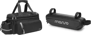 MOSISO Bike Rack Bag with Rain Cover, 8L Bike Trunk Cooler Insulated Bicycle Rear Seat Bag with 2 Foldable Bike Panniers, Bike Frame Bag EVA 6L Bike Triangle Frame Bag for Road Mountain Cycling, Black
