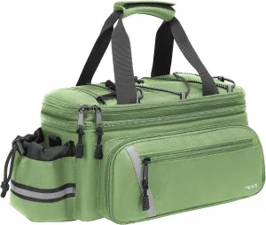 MOSISO Bike Rack Bag with Rain Cover, Bike Trunk Cooler Handag Insulated Bicycle Rear Seat Pouch with 2 Side Foldable Panniers, 8L Cycling Backseat Storage Cargo Saddle Shoulder Bag, Wllow Green