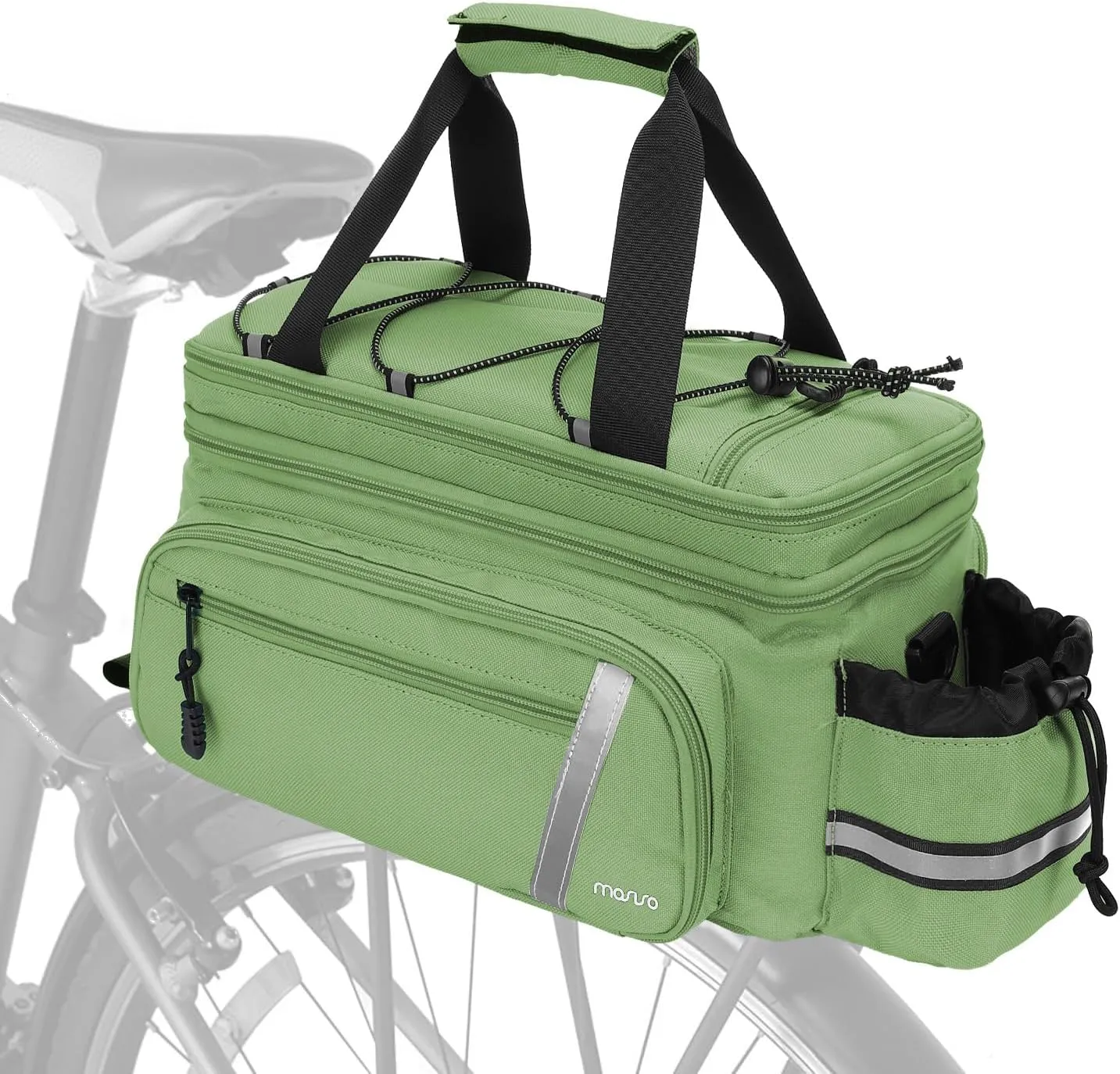 MOSISO Bike Rack Bag with Rain Cover, Bike Trunk Cooler Handag Insulated Bicycle Rear Seat Pouch with 2 Side Foldable Panniers, 8L Cycling Backseat Storage Cargo Saddle Shoulder Bag, Wllow Green