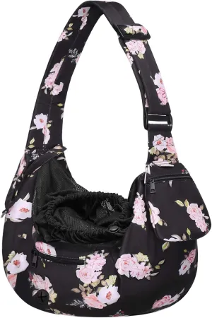 MOSISO Dog Cat Sling Carrier, Pet Carrier Camellia Tote Bag Hands Free Adjustable Padded Strap Breathable Polyester Soft Carrying Travel Shoulder Bag with Front Pocket for Small Dog Cat, Black