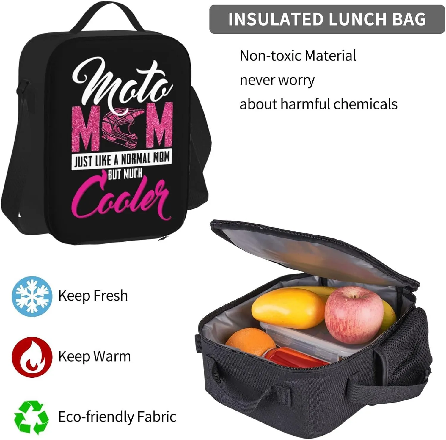 Moto Mom Just Like Normal Mom But Much Cooler Multifunctional Pocket Backpack Crossbody Lunch Bag Pencil Case 3Pcs Set Large Capacity Backpack