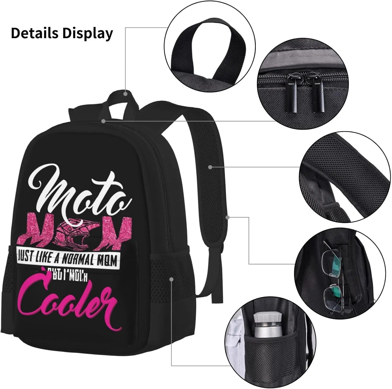 Moto Mom Just Like Normal Mom But Much Cooler Multifunctional Pocket Backpack Crossbody Lunch Bag Pencil Case 3Pcs Set Large Capacity Backpack