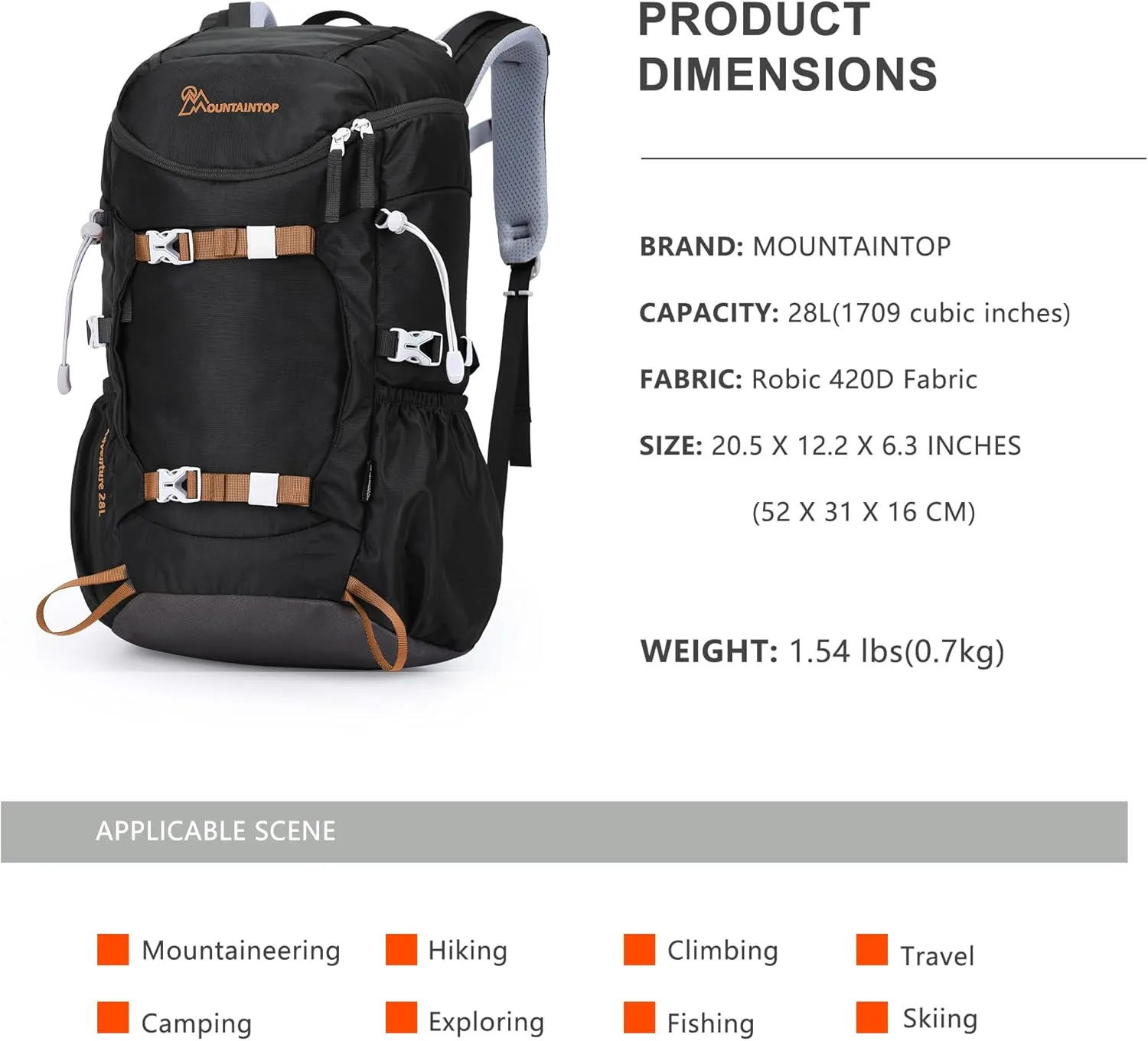 MOUNTAINTOP Small Hiking Backpack 28L Travel Daypack Lightweight for Women for Outdoor Camping