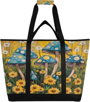 Mushrooms and Wildflowers Reusable Insulated Lunchbox Cooler Bag, Leakproof Kitchen Grocery Bag Collapsible Portable Cooler Tote Bag for Picnic, Camping, Office, Travel