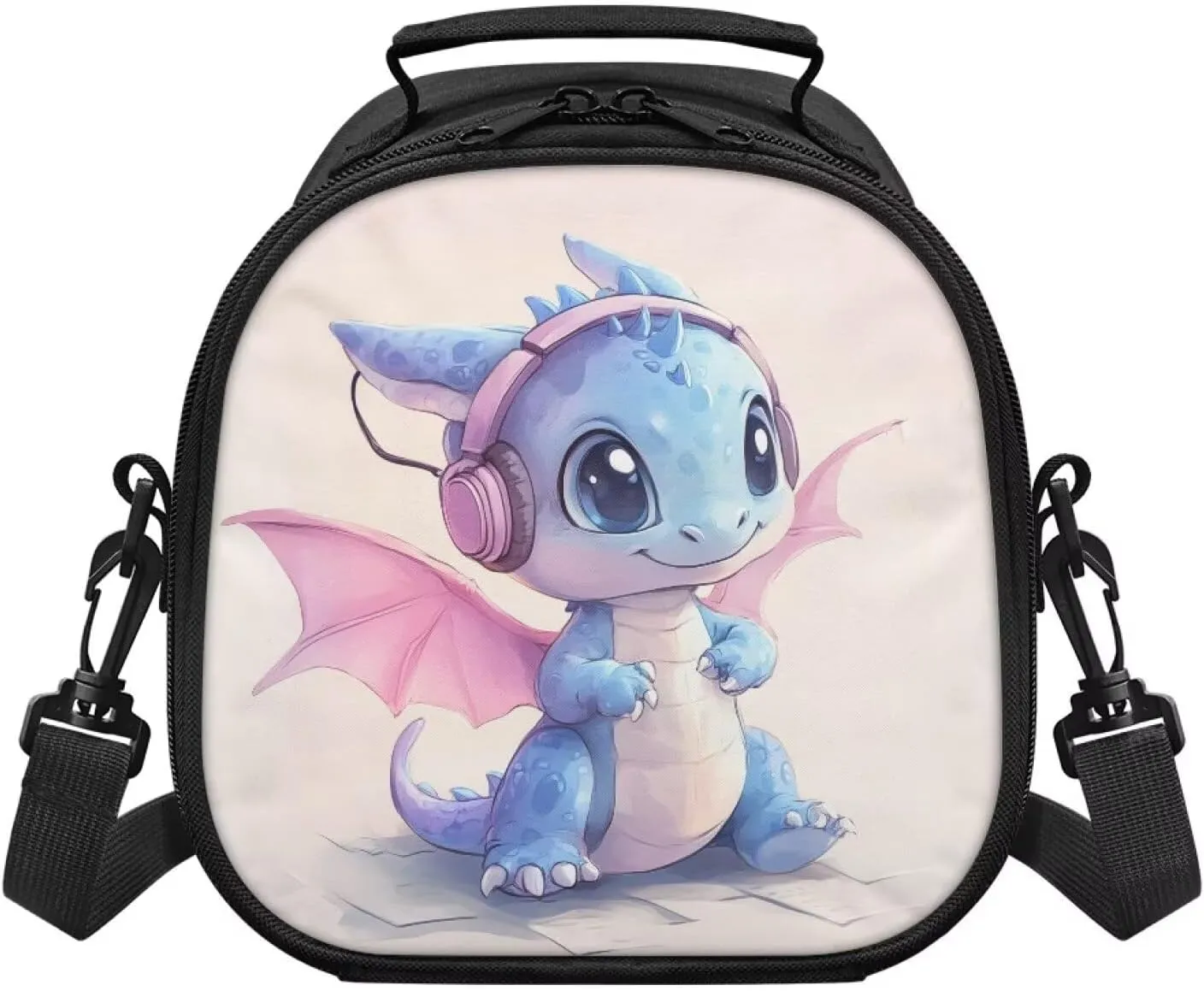 Music Dragon Lunch Bag Keep Food Warm Lunch Container Insulated Reusable Lunchbox with Detachable Handle & Adjustable Shoulder Strap for Kids for School Kawaii Lunchboxes