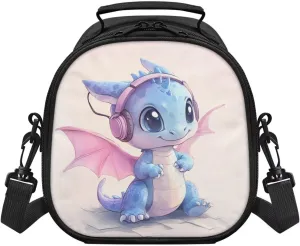 Music Dragon Lunch Bag Keep Food Warm Lunch Container Insulated Reusable Lunchbox with Detachable Handle & Adjustable Shoulder Strap for Kids for School Kawaii Lunchboxes