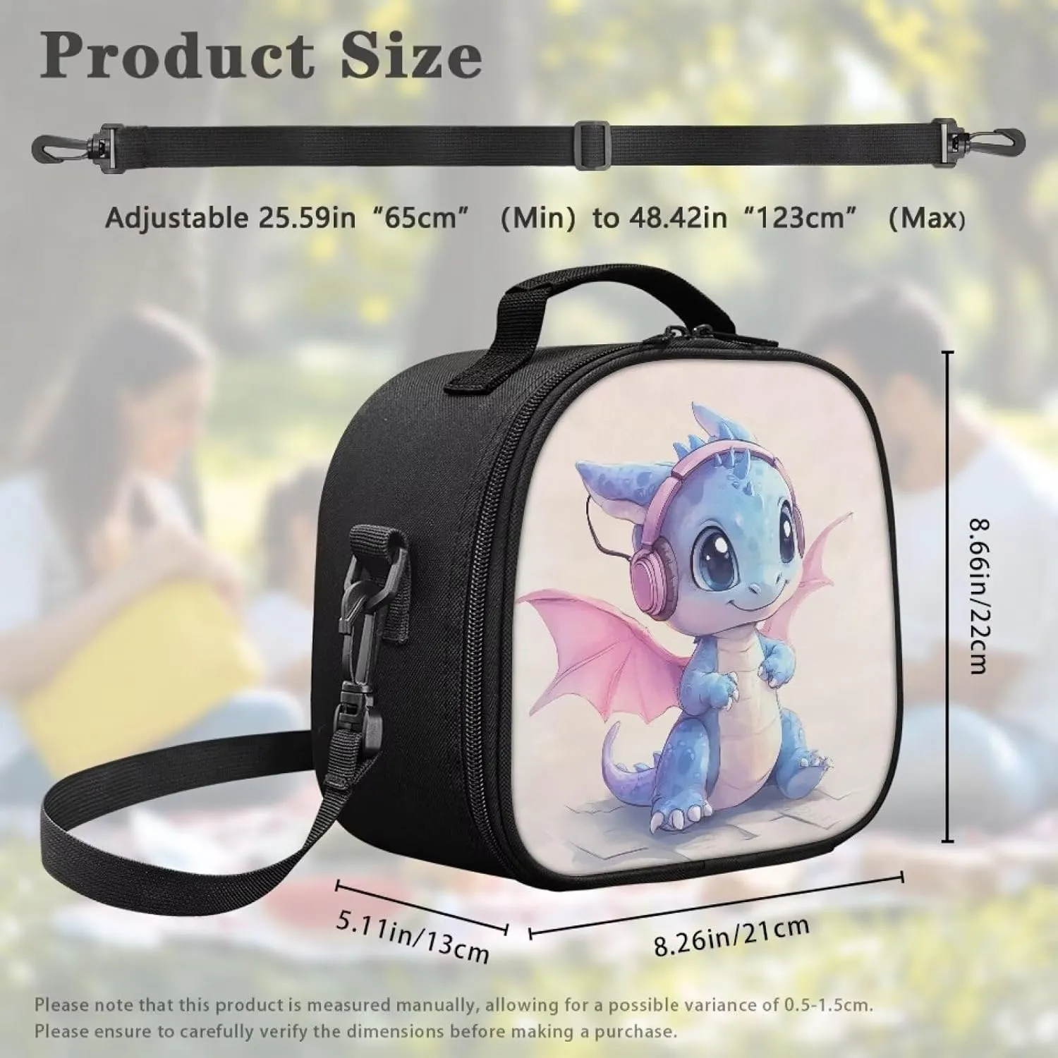 Music Dragon Lunch Bag Keep Food Warm Lunch Container Insulated Reusable Lunchbox with Detachable Handle & Adjustable Shoulder Strap for Kids for School Kawaii Lunchboxes