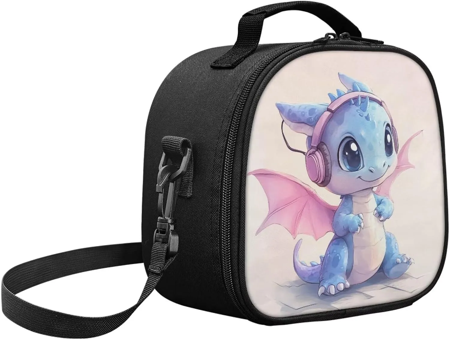 Music Dragon Lunch Bag Keep Food Warm Lunch Container Insulated Reusable Lunchbox with Detachable Handle & Adjustable Shoulder Strap for Kids for School Kawaii Lunchboxes