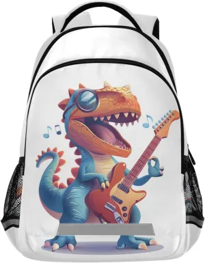Musician Dinosaur Guitar School Backpack for boys girls Bookbag for College Travel Backpacks with Laptop Compartment