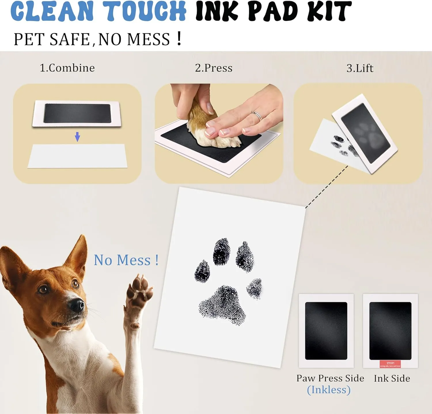 MYPAWLETS Inkless Paw Print Kit,Mess-Free Paw Print Stamp Pad for Dogs Cat,Pet Safe Clean Touch Ink Pad,Dog Nose Print Kit,Pet Paw Print Impression Kit Keepsake,Personalized Pet Lover,Dog Mom Gift-6M