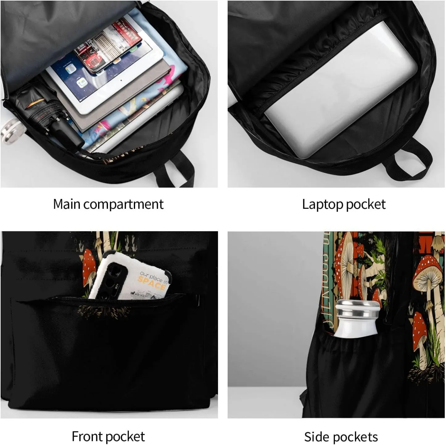 Mysterious Beauty Mushroom Wild Flowers Laptop Backpack Shoulder Bag Laptop Pack Travel Backpacks Commuter Back Pack Casual Daypack Bags With Side Pockets
