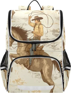 Nander Desert America Troops Cowboy Backpack,Students School Backpacks with Reflective Tape for Girls & Boys,Wide Mouth School Bag Book Bag for Kid Teens