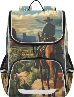 Nander Desert America Troops Cowboy Backpack,Students School Backpacks with Reflective Tape for Girls & Boys,Wide Mouth School Bag Book Bag for Kid Teens
