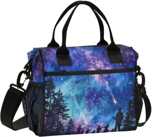 Nander Watching Meteors in The Night Sky Lunch Bag for Women,Insulated Lunch Box with Adjustable Shoulder Strap,Reusable Lunch Tote Bag for Work,Picnic,Camping-S