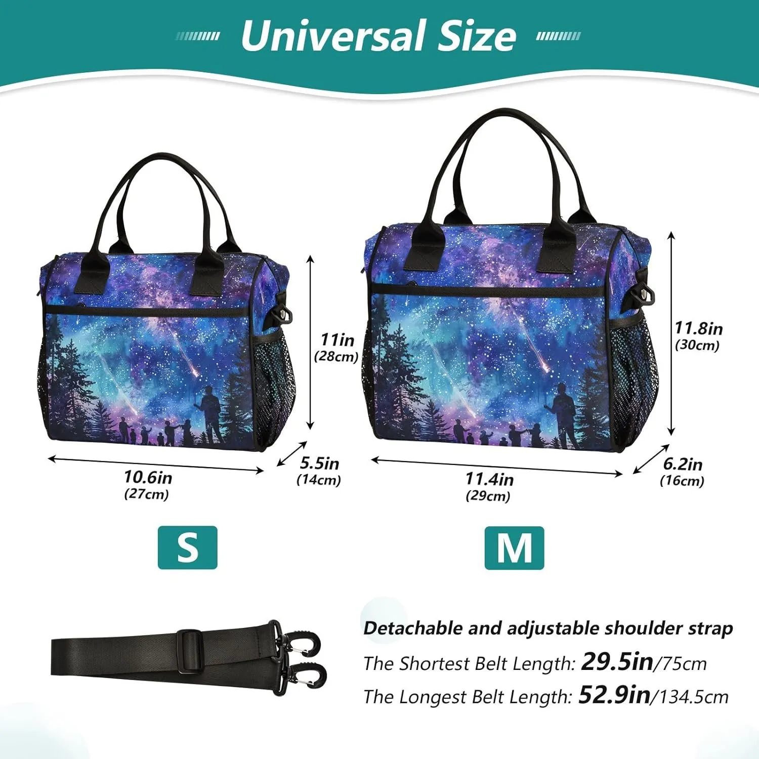 Nander Watching Meteors in The Night Sky Lunch Bag for Women,Insulated Lunch Box with Adjustable Shoulder Strap,Reusable Lunch Tote Bag for Work,Picnic,Camping-S