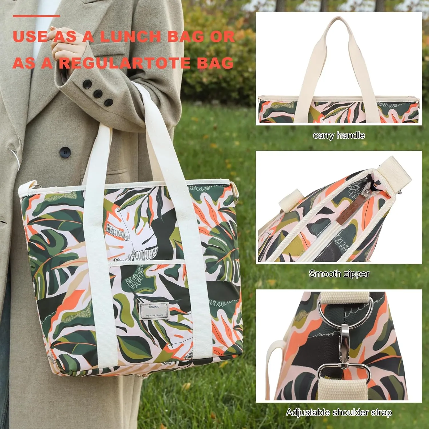 Nanxson Large Insulated Lunch Bag for Women Adult Reusable Leakproof Picnic Lunch Box Freezable Cooler Tote Bag