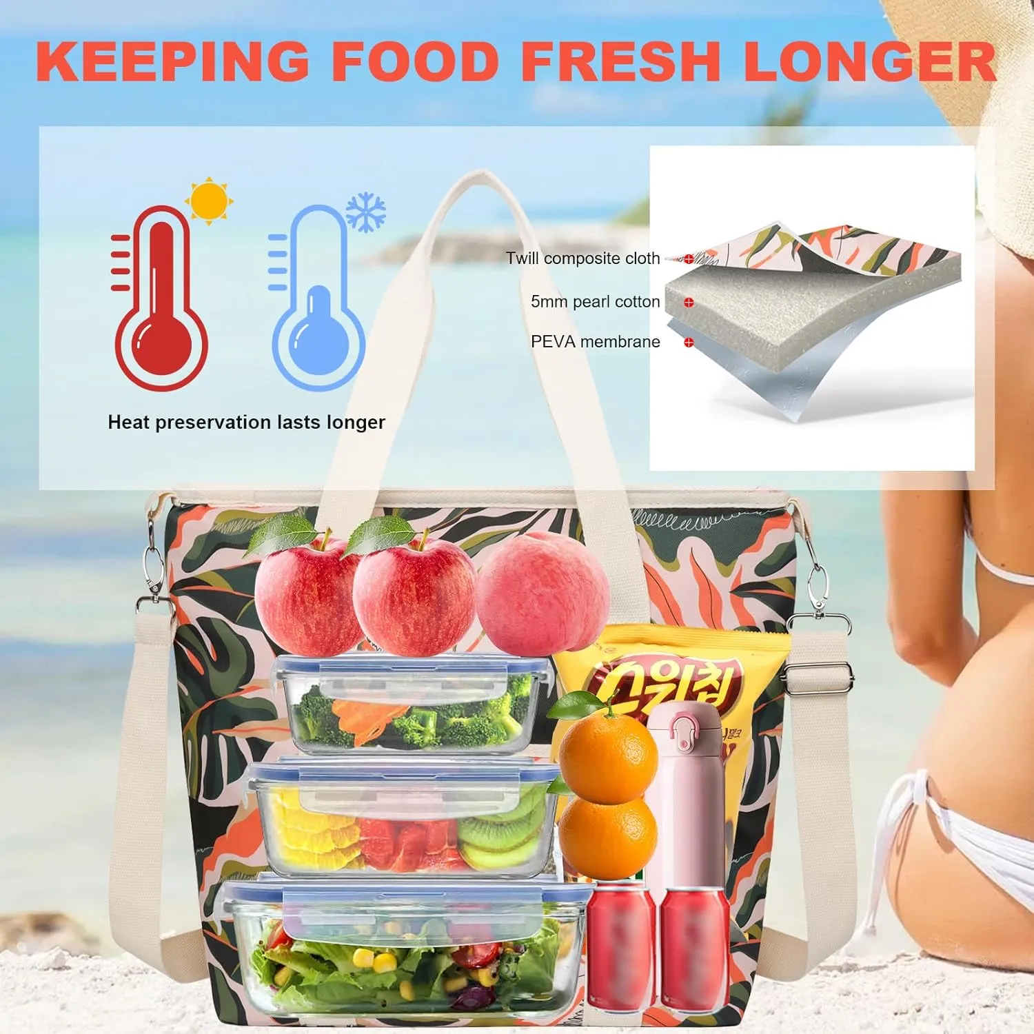 Nanxson Large Insulated Lunch Bag for Women Adult Reusable Leakproof Picnic Lunch Box Freezable Cooler Tote Bag