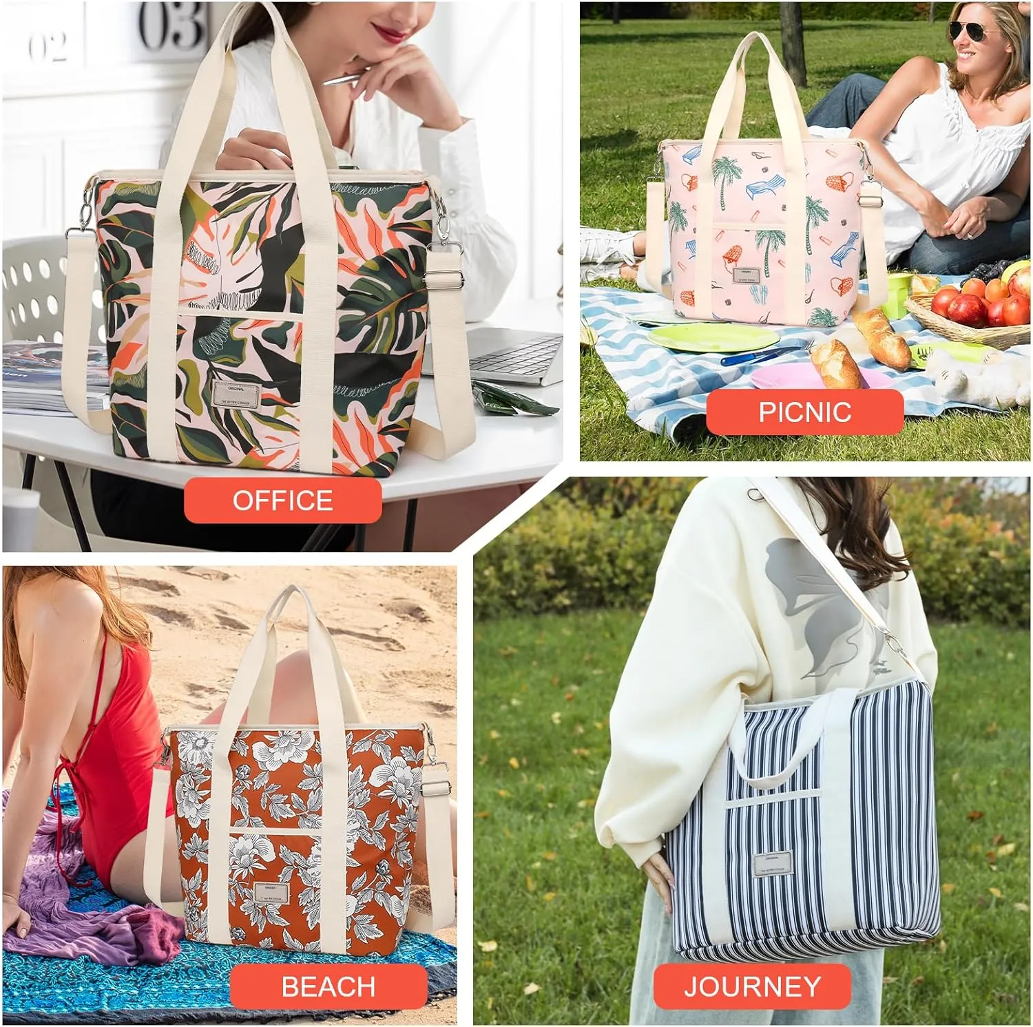 Nanxson Large Insulated Lunch Bag for Women Adult Reusable Leakproof Picnic Lunch Box Freezable Cooler Tote Bag
