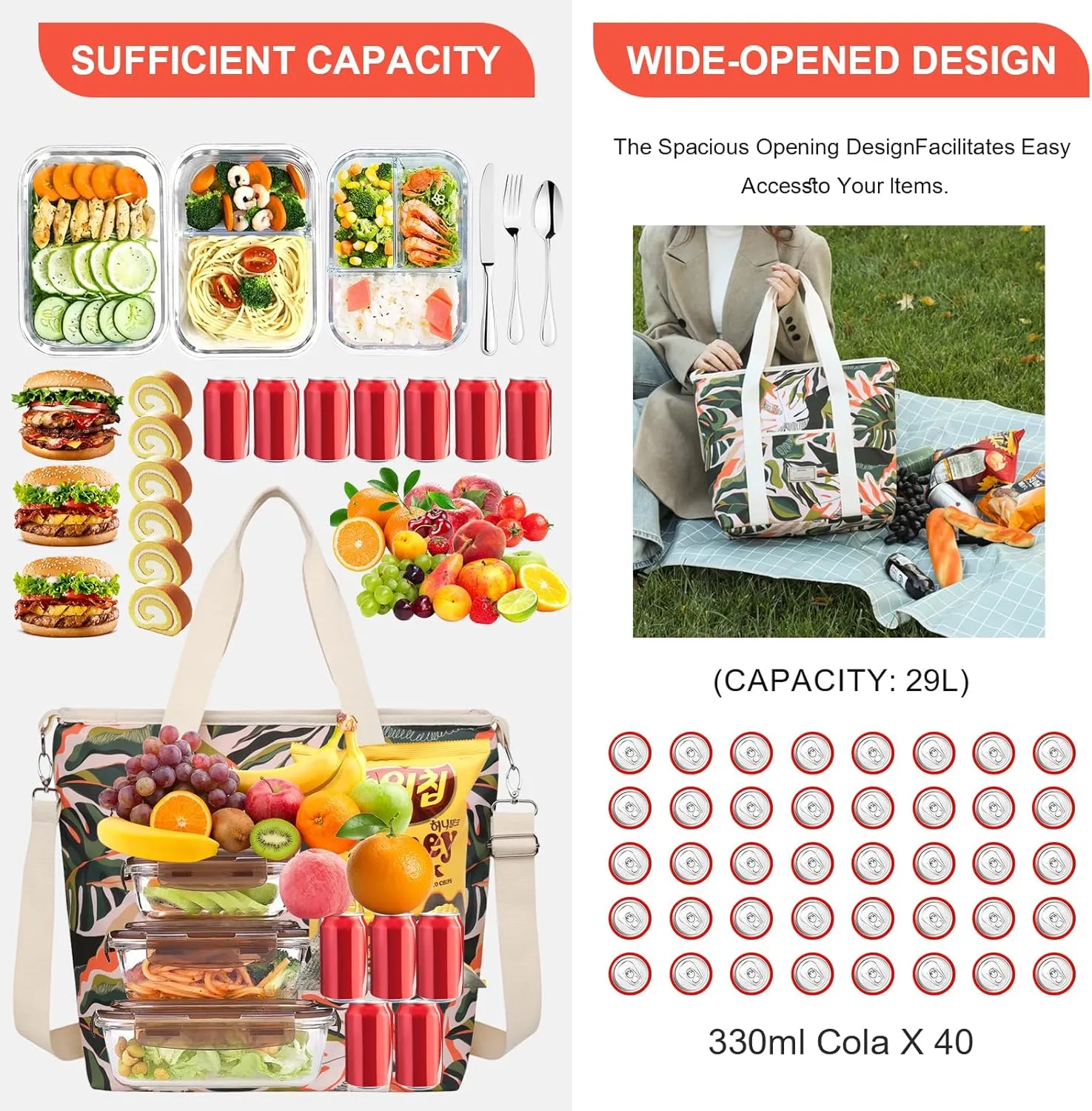 Nanxson Large Insulated Lunch Bag for Women Adult Reusable Leakproof Picnic Lunch Box Freezable Cooler Tote Bag