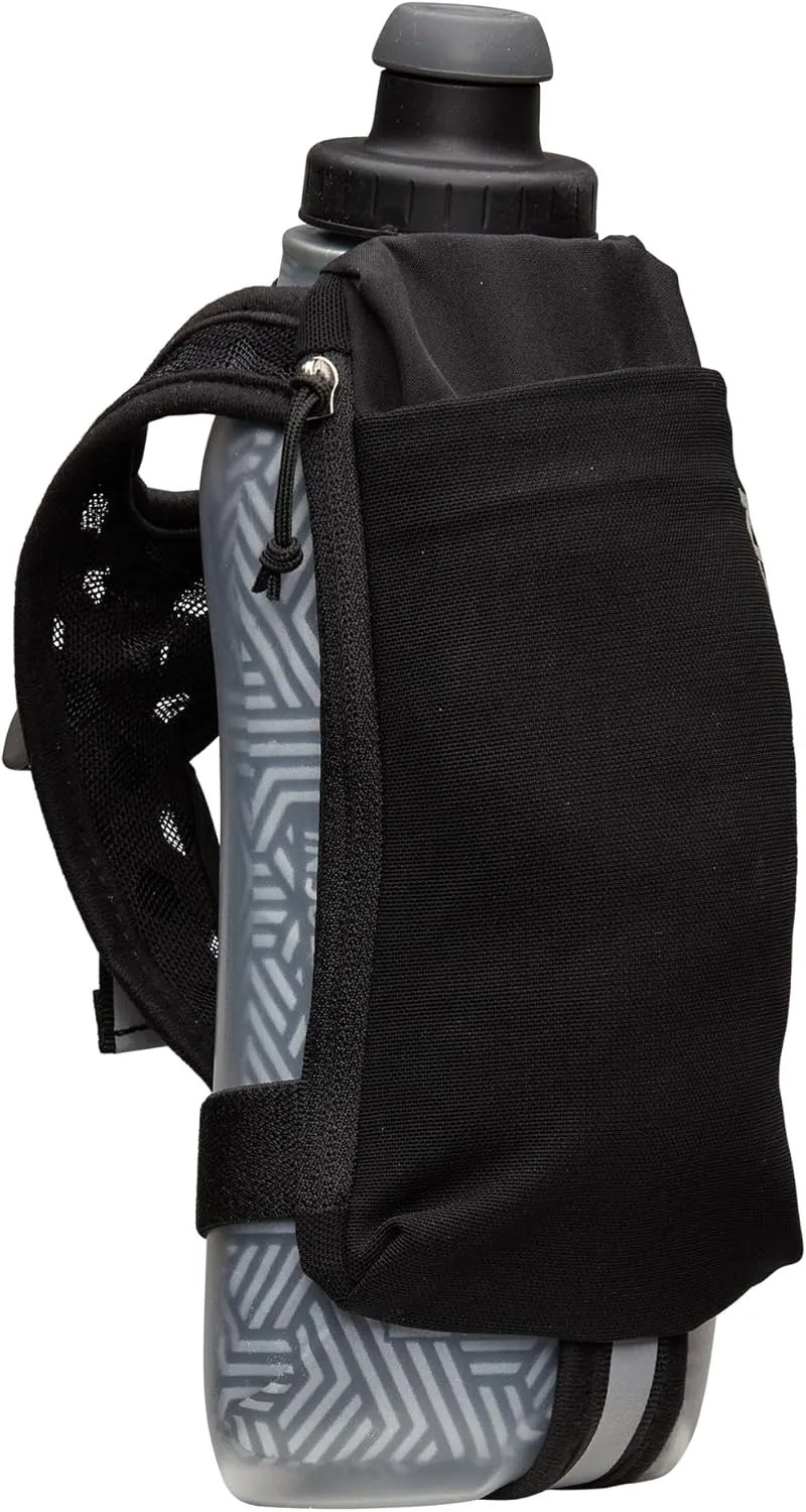 Nathan Insulated Handheld Flask 18oz - Double-Wall Insulation - Ergonomic Grip with Blast Valve Cap - Secure Pockets for Phone/Keys - Reflective - Ideal for Running, SpeedDraw 2, Black