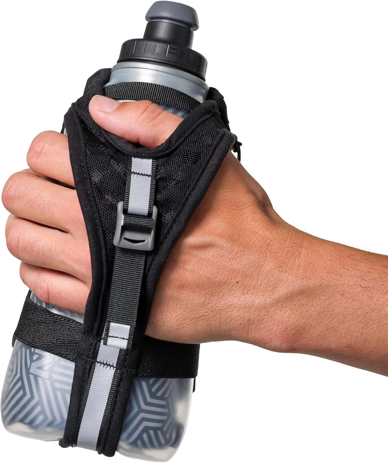 Nathan Insulated Handheld Flask 18oz - Double-Wall Insulation - Ergonomic Grip with Blast Valve Cap - Secure Pockets for Phone/Keys - Reflective - Ideal for Running, SpeedDraw 2, Black