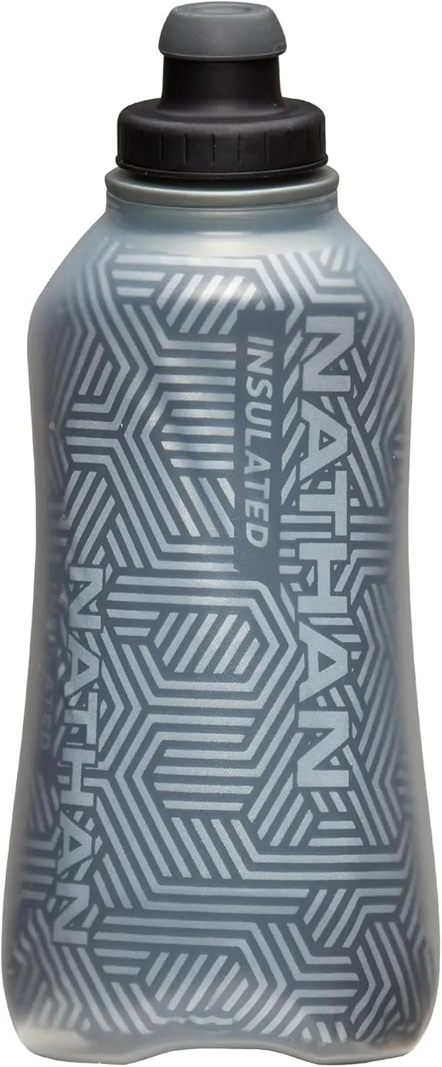 Nathan Insulated Handheld Flask 18oz - Double-Wall Insulation - Ergonomic Grip with Blast Valve Cap - Secure Pockets for Phone/Keys - Reflective - Ideal for Running, SpeedDraw 2, Black