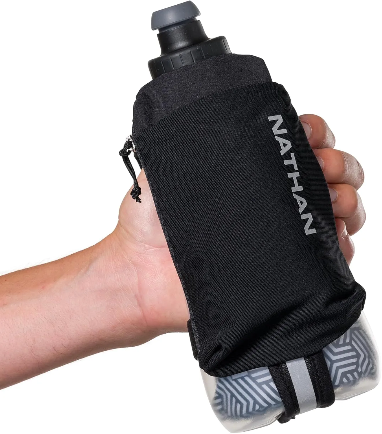 Nathan Insulated Handheld Flask 18oz - Double-Wall Insulation - Ergonomic Grip with Blast Valve Cap - Secure Pockets for Phone/Keys - Reflective - Ideal for Running, SpeedDraw 2, Black