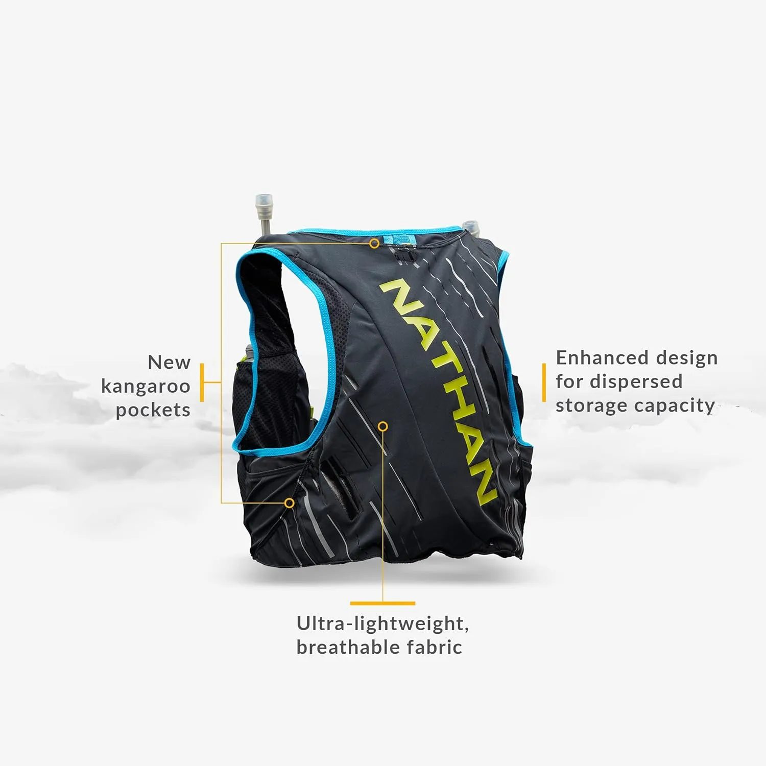 Nathan Men's Pinnacle 12L Hydration Race Vest with 4L Hydration Pack. Two 20oz Hydration Soft Flask, Water-Resistant Pockets, Lightweight & Moisture Wicking
