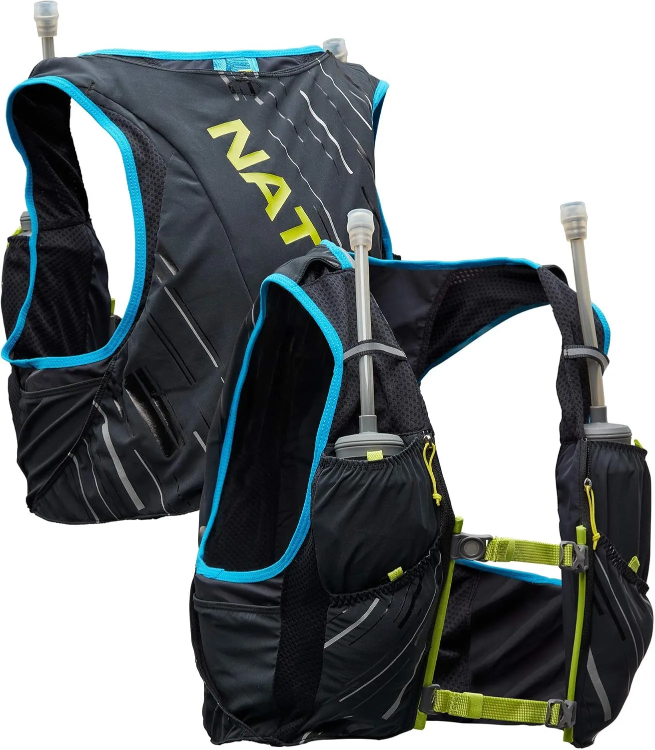 Nathan Men's Pinnacle 12L Hydration Race Vest with 4L Hydration Pack. Two 20oz Hydration Soft Flask, Water-Resistant Pockets, Lightweight & Moisture Wicking