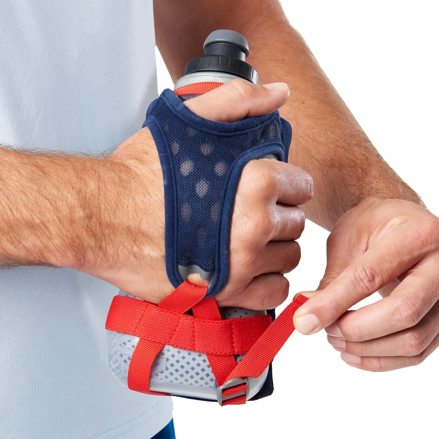 Nathan Running Handheld Quick Squeeze Water Bottle. No-Grip Adjustable Hand Strap. 12oz / 18oz / Insulated. Reflective Hydration Water Bottle.