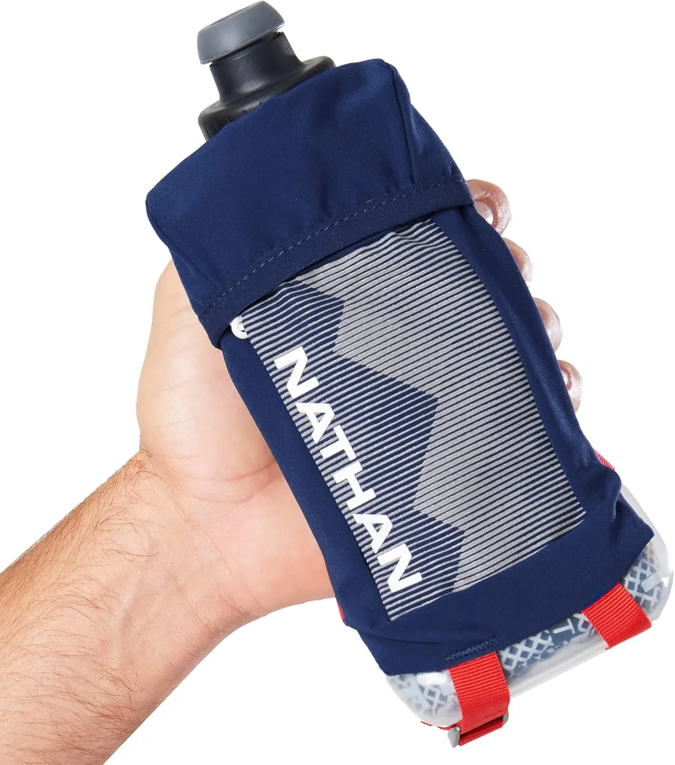 Nathan Running Handheld Quick Squeeze Water Bottle. No-Grip Adjustable Hand Strap. 12oz / 18oz / Insulated. Reflective Hydration Water Bottle.